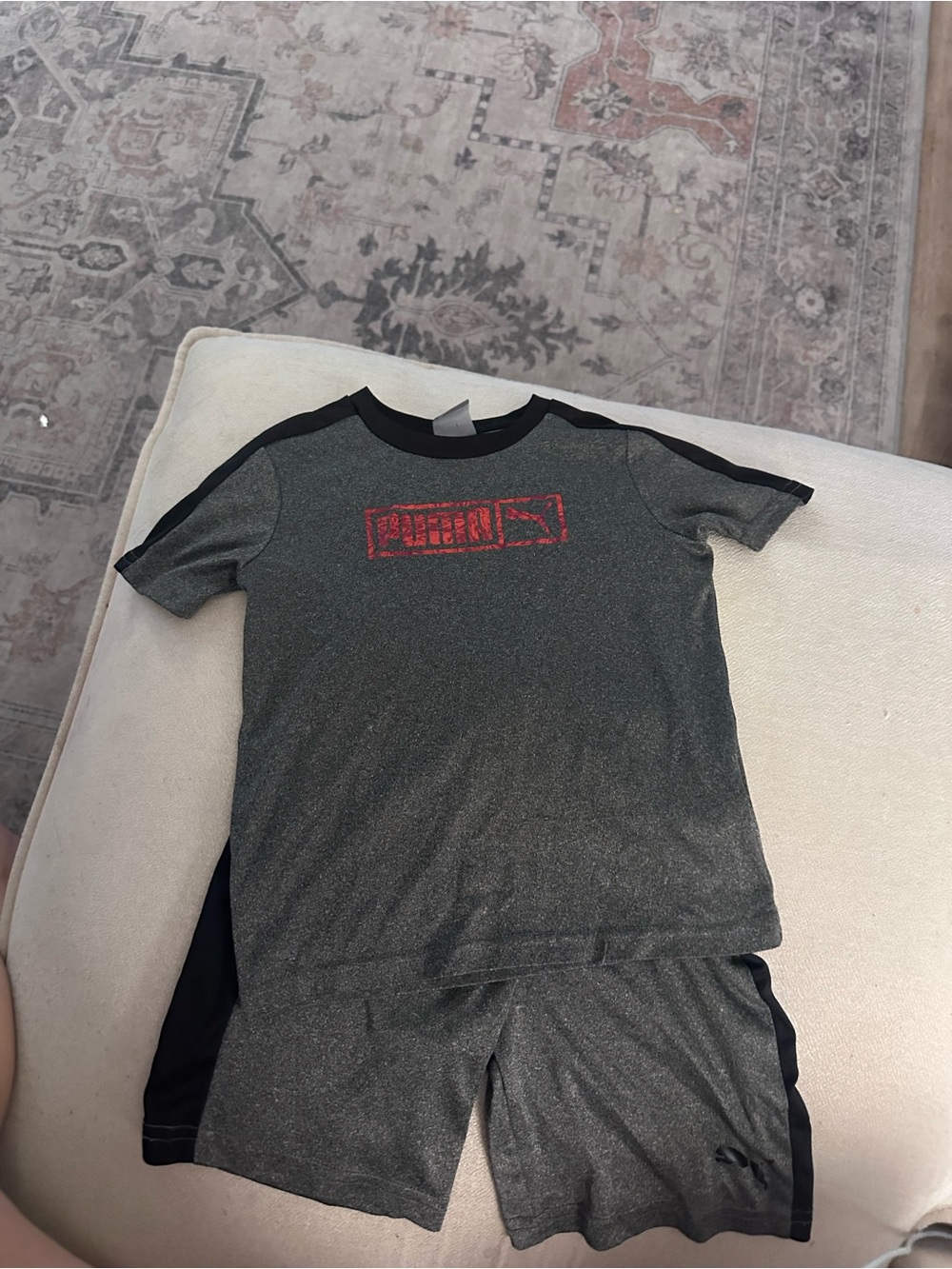 Puma Gray and Black Kids' Short Pajama Set with Red Logo